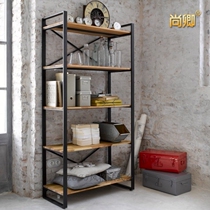 loft American retro bookshelf iron bookcase solid wood shelf floor multi-layer living room industrial wind creativity
