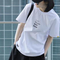 BUGOU original brand font size English letters Creative couple T-shirt pure cotton men and women with the same round neck