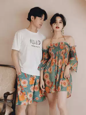 Beach seaside couple swimsuit female hot spring conservative suit couple sexy ins wind sand beach pants male bikini