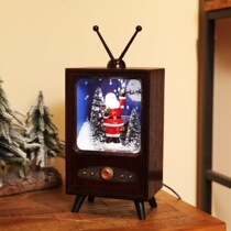 Retro nostalgic mini music snow glowing small TV Christmas New Year gift decoration ornaments atmosphere night light