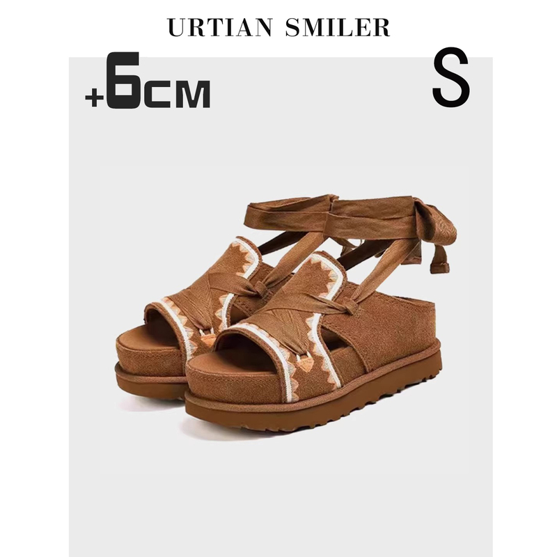 [Same Style as Song Yuqi] Bohemian Style Sandals for Women, Summer Outerwear, Embroidered Gold Star, Thick Sole, Height Increase of 6cm, Slippers