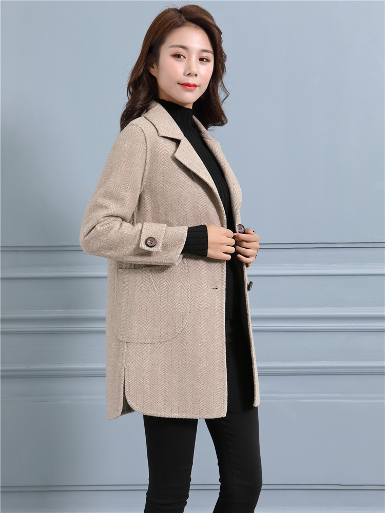 Áo hai dây cashmere nữ dài 2018 mẫu xương cá mới 100% len Áo len cashmere hai mặt áo jacket nữ