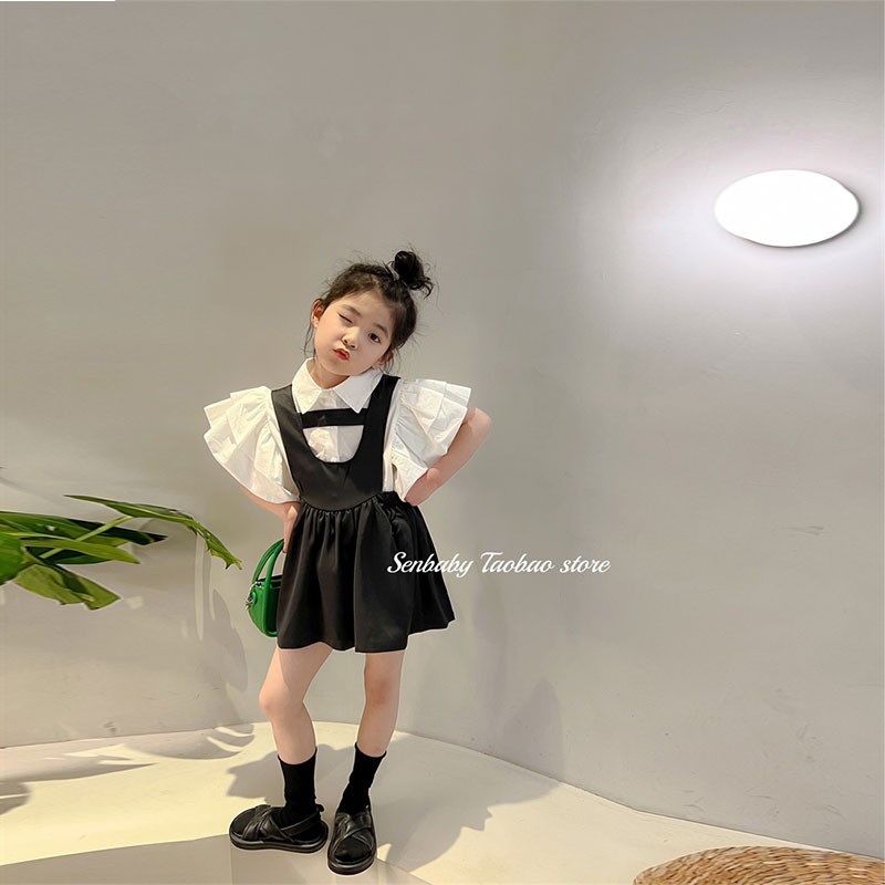 Girl Braces one-piece dress Two suits 2023 Summer New Yangqi Fashionable College Wind Shirt Children Skirt-Taobao