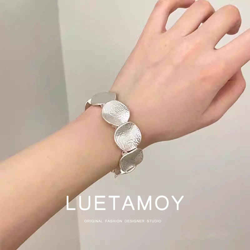 Italian [Designer] Luetamoy 925 Silver Geometric Round Patchwork Bracelet for Women, Light Luxury Niche Bracelet