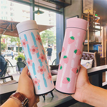 Korean version of cute literary fruit fresh stainless steel thermos cup mens and womens water Cup trend Net Red student couple Cup