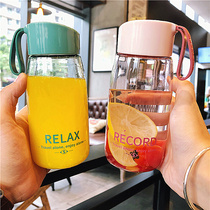 Korean version of simple plastic water cup male and female students portable leak-proof cover couple fresh and drop-resistant transparent handy cup