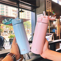 Korean hipster stainless steel straw thermos cup male and female students couple portable sports car