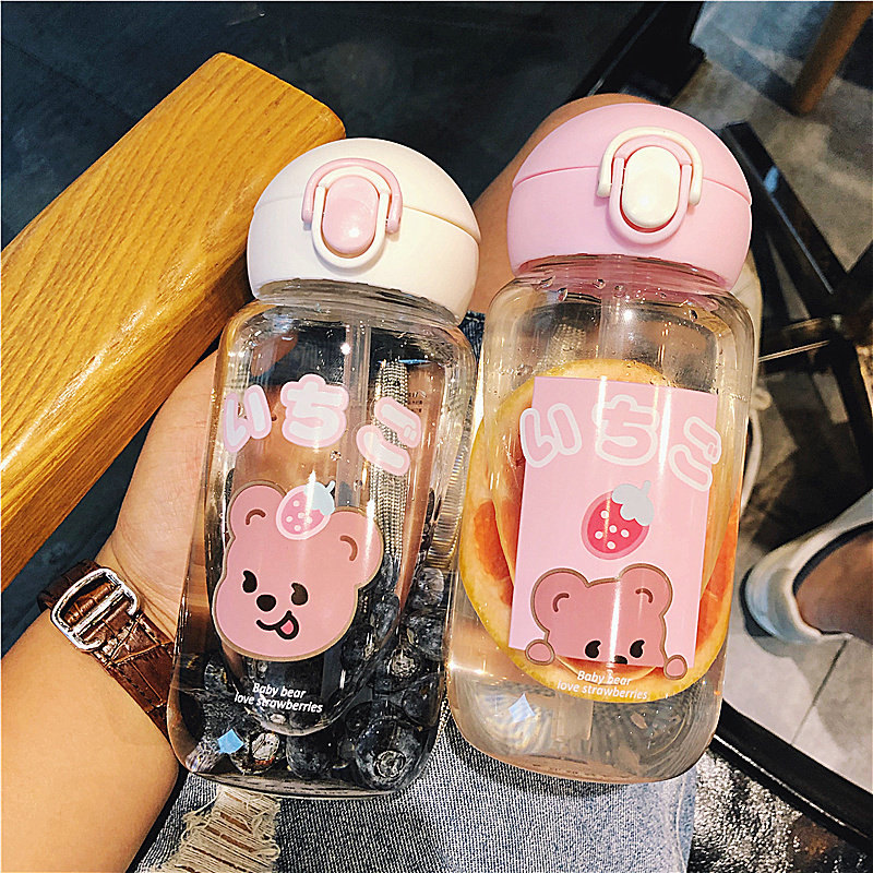 Korean version of the cartoon cute bear straw glass girl student water cup insulation fresh children portable cup
