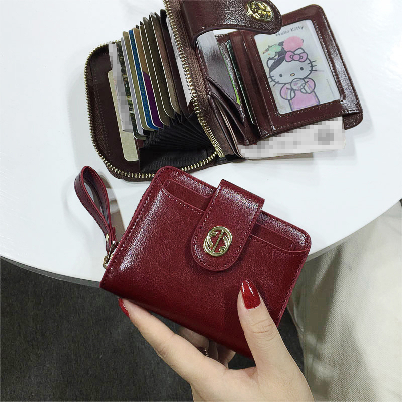 European and American big brands genuine leather wallet Women short Theft Protection Brush Anti-Magnetism Multi-Position Card Bag Women Style Money Clip 2021 New