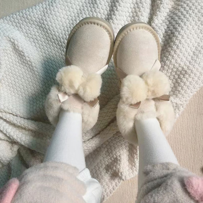 taobao agent Cute ball Snow Boots Women Warm Winter Furry Furry Pluser Thick Furmop Basted Bread Bread Shoes Girl Cotton Shoe Tide
