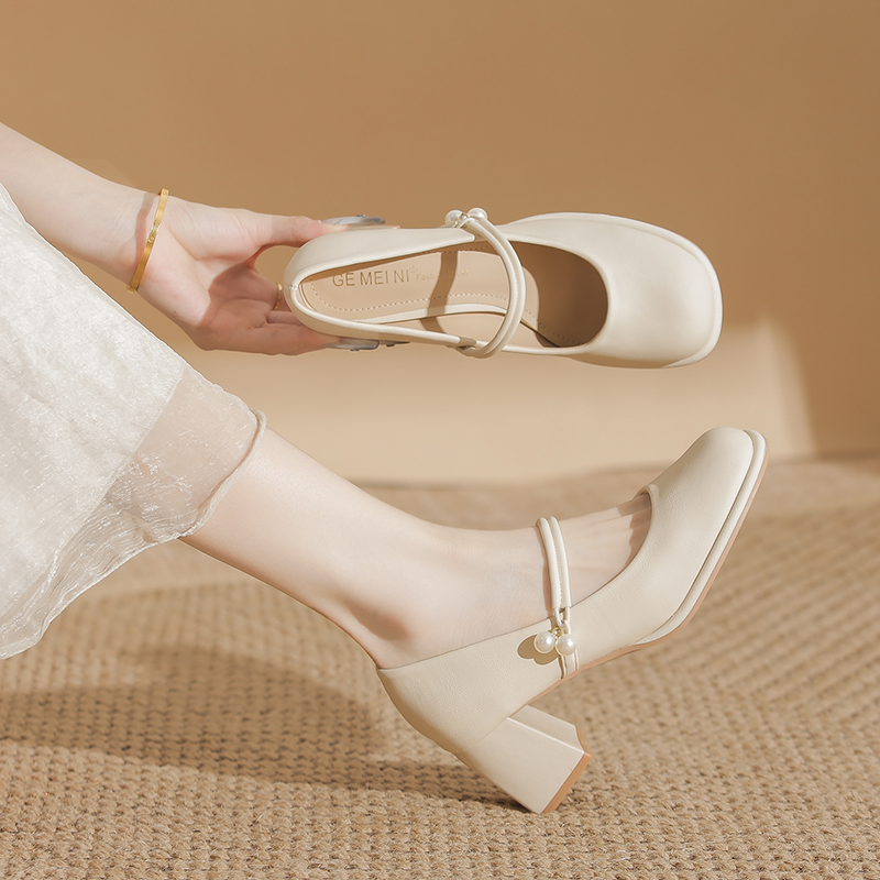 超ソフト〜本革メリージェーンシューズレディースシューズフレンチホワイトチャイナドレスシューズスカート付きイブニングシューズハイヒールシューズレザーシューズ