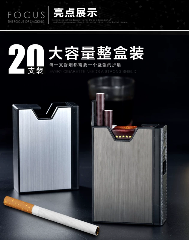 Hộp đựng thuốc lá tập trung 20 que di động gói mềm hộp thuốc lá cá tính người đàn ông sáng tạo với sạc USB nhẹ hơn một hộp quẹt