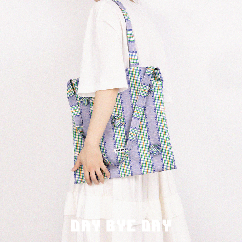 Day Bye Day Striped Tote Bag for Women, New Large-Capacity Shoulder Crossbody Bag, Fresh Plaid with 3D Floral Design for Summer