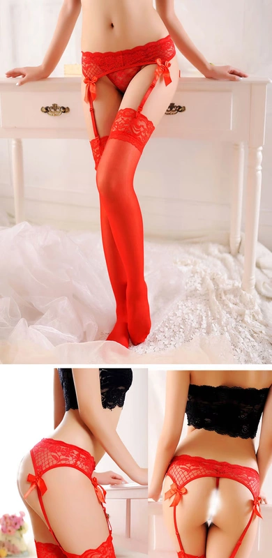 Red garter set vớ garter châu Âu và Mỹ Vớ ren gợi cảm màu đen ống dài cám dỗ đồ lót gợi cảm dây nịt tất da nữ