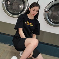 Ouyang Nana The same Drew smiley face China limited black gold letters short-sleeved mens and womens high street hip-hop couple T-shirt