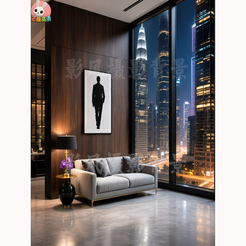 3D Three-Dimensional Light Luxury Floor-To-Ceiling Window City Night View High-End Business Office Men's Clothing Influencer Short Photo Background Wall