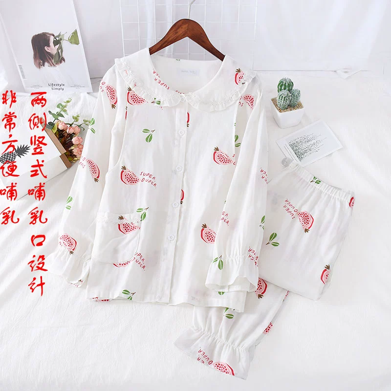 Ưu đãi đặc biệt mới quần áo giam giữ cotton cho bà bầu pijama quần áo bà bầu, quần áo cho con bú, quần áo cho con bú, bông gạc đôi mặc nhà - Giải trí mặc / Mum mặc