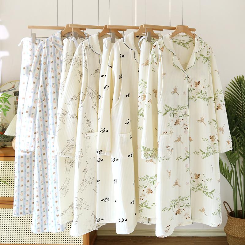 New Style Maternity Pure Cotton Air Layer Sweat-Absorbent Breathable Nursing Nightgown Autumn and Winter Long Sleep Pants Two-Piece Set Postpartum Clothing New Style Maternity Pure Cotton Air Layer Sweat-Absorbent Breathable Nursing Nightgown Autumn and Winter Long Sleep Pants Two-Piece Set Postpartum Clothing