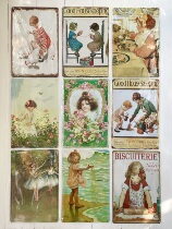 5 Multiple vintage printed tin paintings for home gardening wall decoration