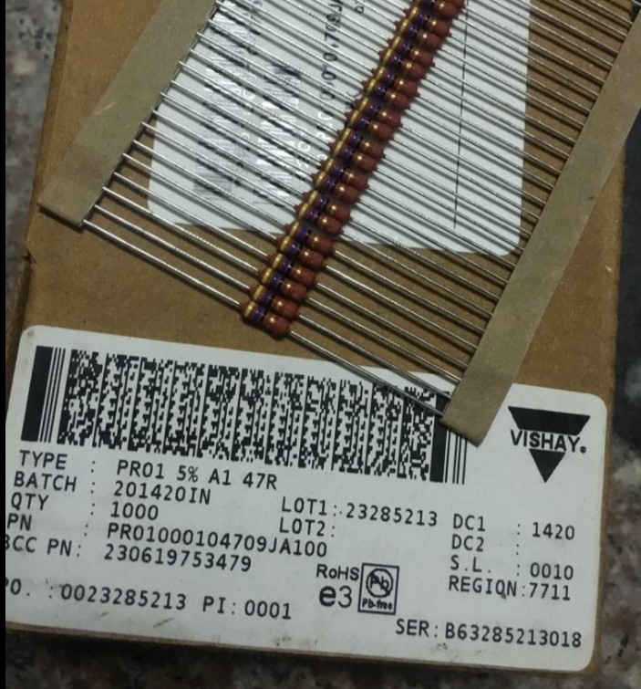 10 2 yuan VISHAY 47R 47 Euro PR01 1W small volume copper foot metal film resistor