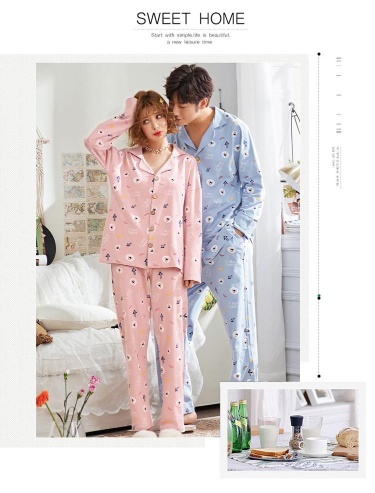 Bộ đồ ngủ cotton mùa thu phiên bản Hàn Quốc của người đàn ông và phụ nữ mẫu áo dài tay phục vụ nhà mùa thu và áo len cotton mùa đông bộ đồ khủng long