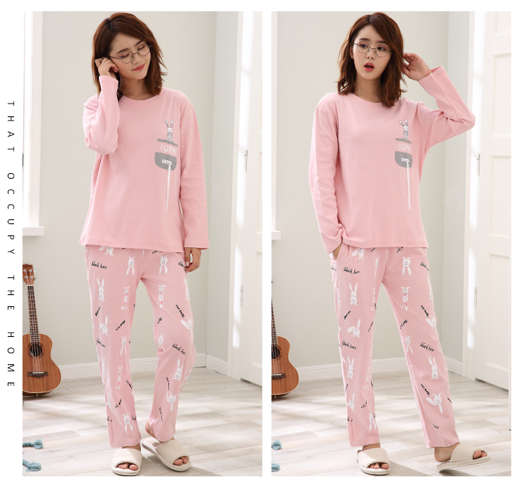 Bộ đồ ngủ đôi mùa xuân và mùa thu cotton dài tay phiên bản Hàn Quốc có thể mặc bên ngoài chất liệu cotton phục vụ nhà thanh niên nam nữ phù hợp đồ bộ thun lạnh