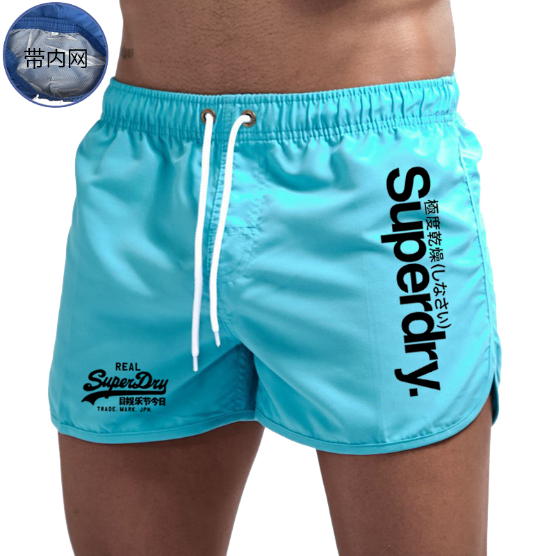 2025 Men's Summer Thin Beach Shorts Loose Sports Three-Quarter Shorts with Inner Mesh Sanya Beach Casual Shorts