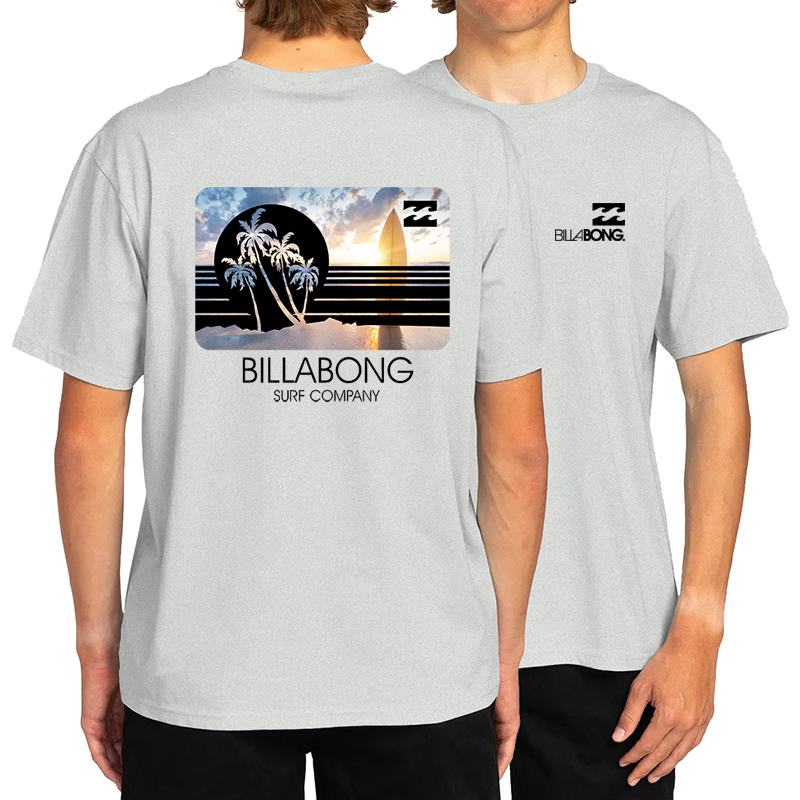 Australian Billabong Surfing Sports Casual Short-Sleeved T-Shirt with Front and Back Printing, Pure Cotton Round Neck Trendy Men's Short T-Shirt