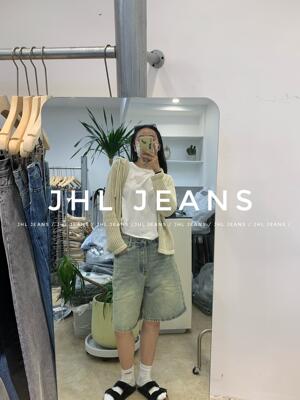 JHL JEANS 'original design, aged and yellowed denim shorts, summer loose and casual, straight-leg washed wasteland
