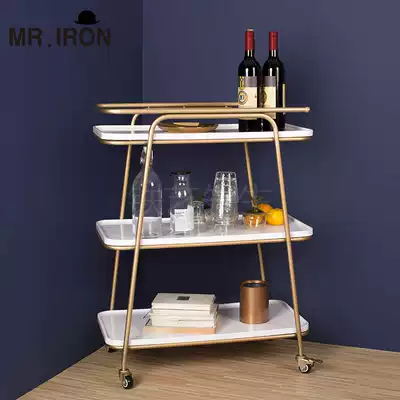 Dining room European dining car cart Wrought iron three-layer wine cart Tea cart Household mobile wheeled dining edge shelf