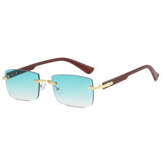 2024 New Fashion Black Frameless Rectangular Sunglasses for Men, Brown Summer Sunglasses for Women, Trendy European and American Influencer Style