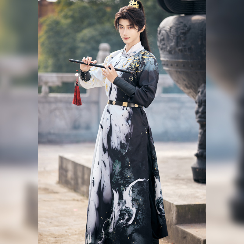 Original New Tang-Style Round-Neck Robe Hanfu Chinese Style Daily Wear Printed Spring and Summer Unisex Handsome Swordsman Style Ancient Costume Original New Tang-Style Round-Neck Robe Hanfu Chinese Style Daily Wear Printed Spring and Summer Unisex Handsome Swordsman Style Ancient Costume