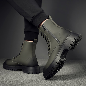 High-top leather shoes winter black martin boots british thick soles