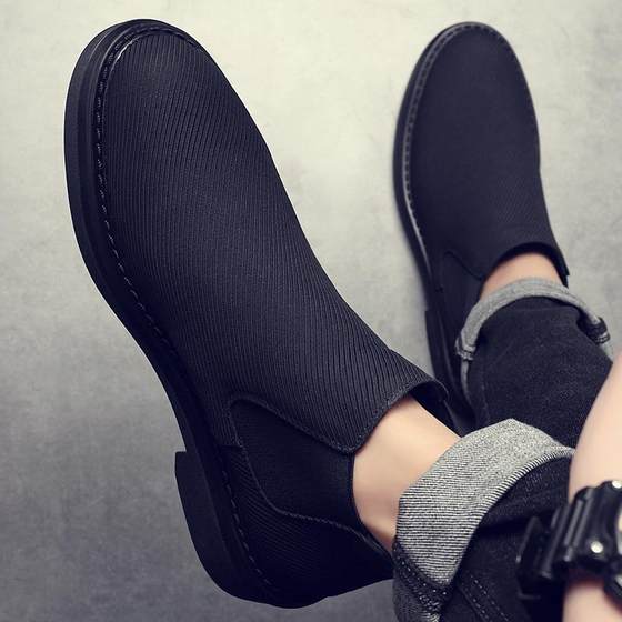 马丁靴男2024秋冬季新款休闲帆布鞋男鞋黑色切尔西休闲工装短靴子