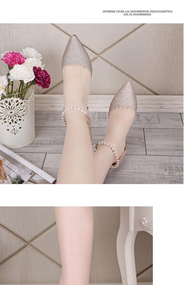 Mùa xuân và hè 2018 phiên bản mới của Hàn Quốc của giày cao gót mũi nhọn đế xuồng rỗng có khóa với giày cao gót dép champion