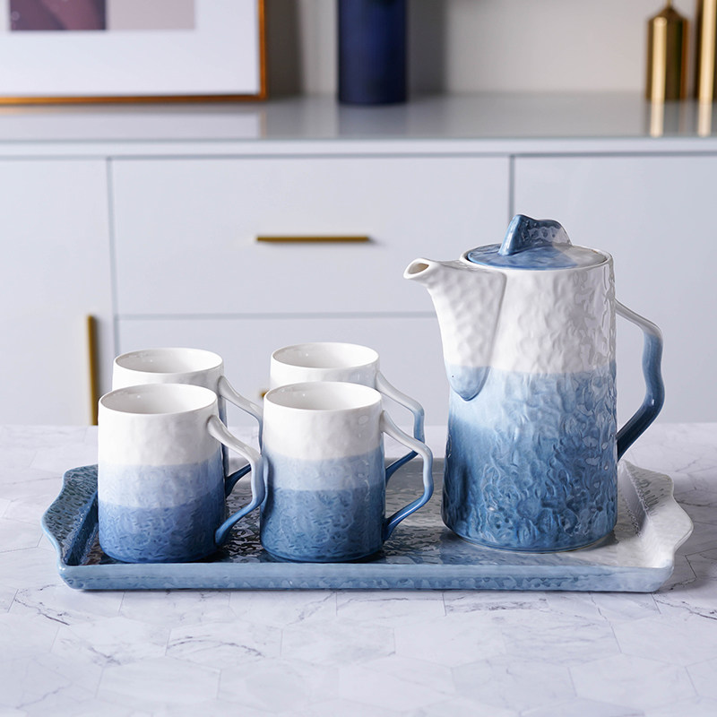 Nordic household water cup set gradient teapot ceramic cup set heat resistant living room cold water bottle simple gift