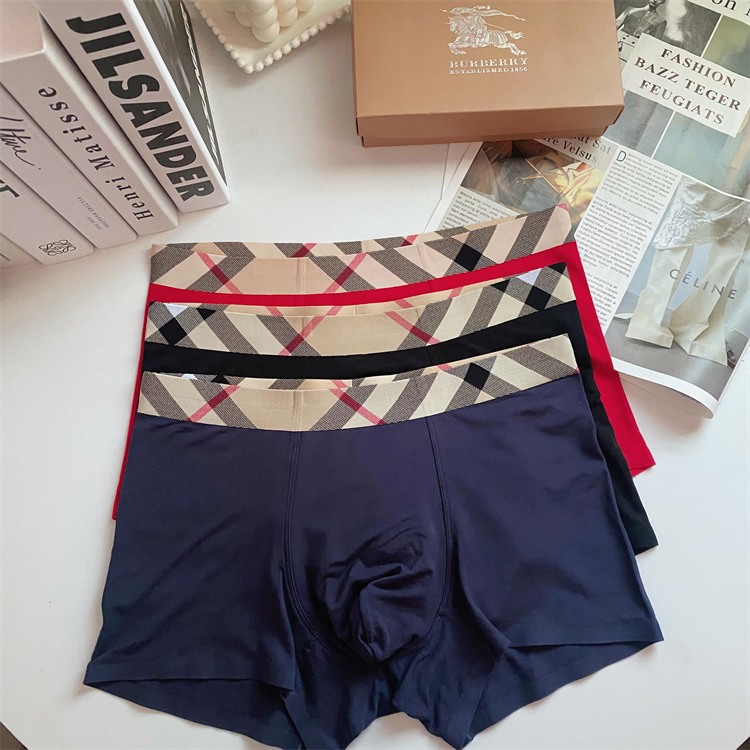 New Big-Name Plaid Waistband Solid Color Modal Cotton Men's Seamless Boxer Briefs Comfortable Soft Mid-Waist Boxer Shorts