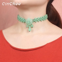 National Wind Green Neck Ornament String Beads Neck Chain Ancient Wind Neck Accessories Necklace Woman short Lock Bone Chain 2022 new