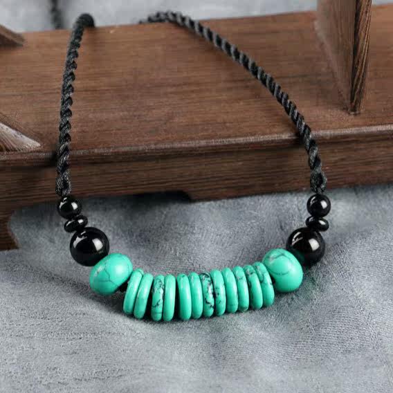 National Wind Green Pine Stone Collarbone Short Necklace Couple Necklace 100 lap Yunnan neck Scar Minimalist Fashion Summer 