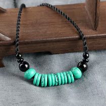 National Wind Green Pine Stone Collarbone Short Necklace Couple Necklace 100 lap Yunnan neck Scar Minimalist Fashion Summer