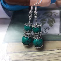 Original Design Ancient Wind Earrings Pine Stone Display White Retro Atmosphere Ethnic Wind Tibetan Ear Ornaments