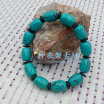 Hubei natural raw ore no optimization turquoise barrel bead bracelet hand string High porcelain pine old mine turquoise coconut shell separator