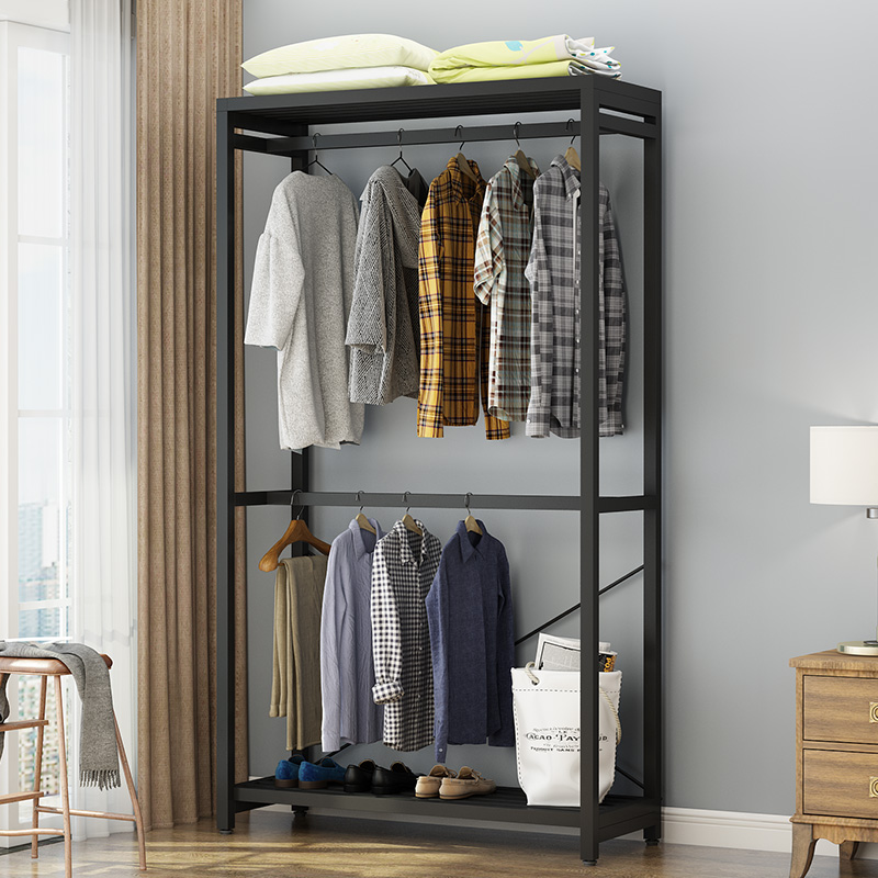 FULL IRON PLUS COARSE MODERN HOME DOUBLE LAYER MINIMALIST BEDROOM MULTIFUNCTIONAL CONTAINING IRON ART FLOOR HANGING HANGER DISPLAY WARDROBE