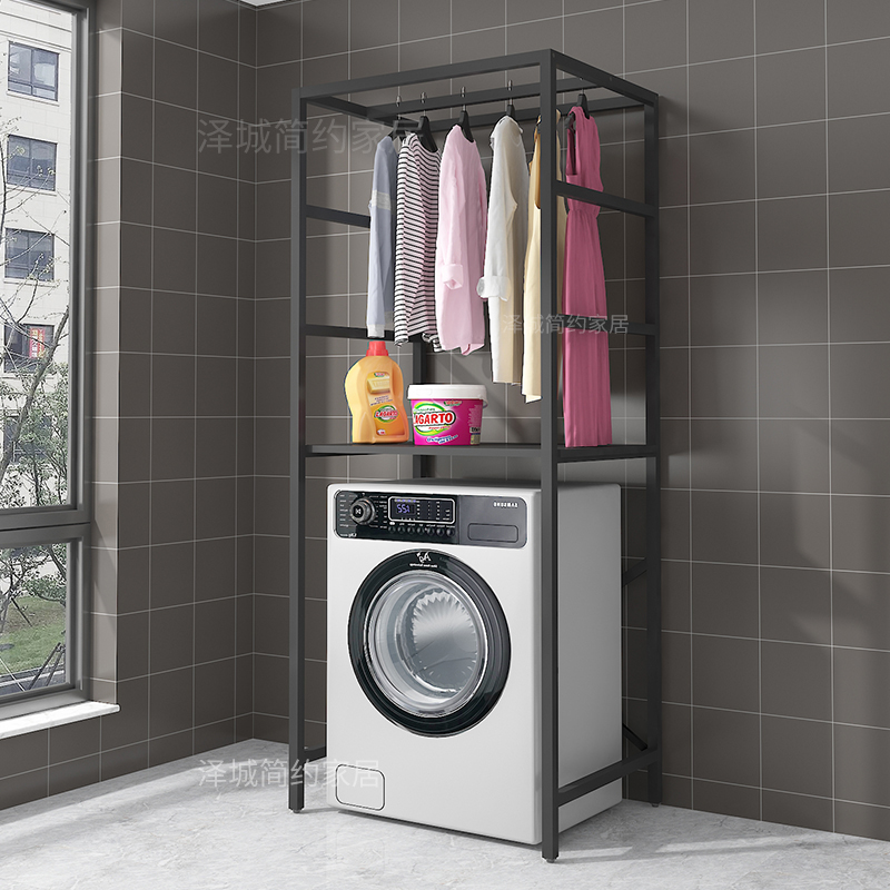 Balcony washing machine wrought iron rack multifunctional floor-to-ceiling toilet toilet rack bathroom storage rack free punching