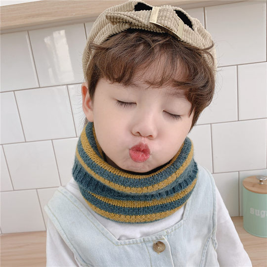 Baby and children's scarf autumn and winter Korean version thickened warm wool knitted neck cover for boys and girls infant scarf