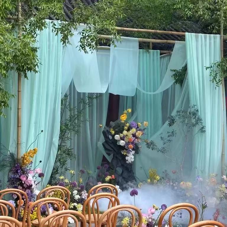 New Chinese-Style Sky Blue Semi-Transparent Chiffon Drape Fabric for Wedding Ceiling Decoration