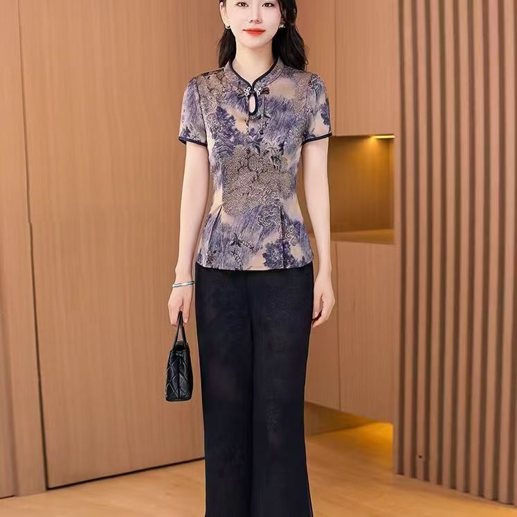 Maxmurny Summer New Fashion Luxury Elegant Suit, Age-Reducing and Slimming, Silk Casual Wide-Leg Pants Two-Piece Set Maxmurny Summer New Fashion Luxury Elegant Suit, Age-Reducing and Slimming, Silk Casual Wide-Leg Pants Two-Piece Set