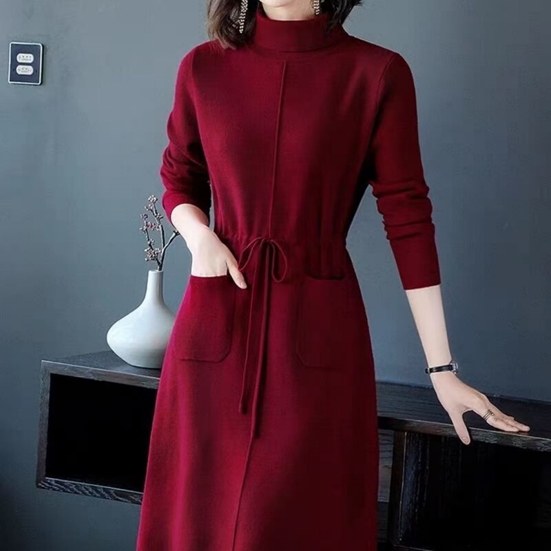 Maxmurny Luxury Autumn and Winter Women's Lace-Up Mid-Length Turtleneck Sweater Dress That Can Be Worn over a Coat to Enhance the Elegant Look Maxmurny Luxury Autumn and Winter Women's Lace-Up Mid-Length Turtleneck Sweater Dress That Can Be Worn over a Coat to Enhance the Elegant Look