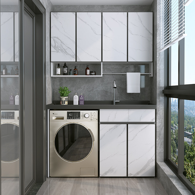 Pool space aluminum quartz stone one-piece balcony Washing machine cabinet with washboard basin cabinet Combination laundry cabinet companion