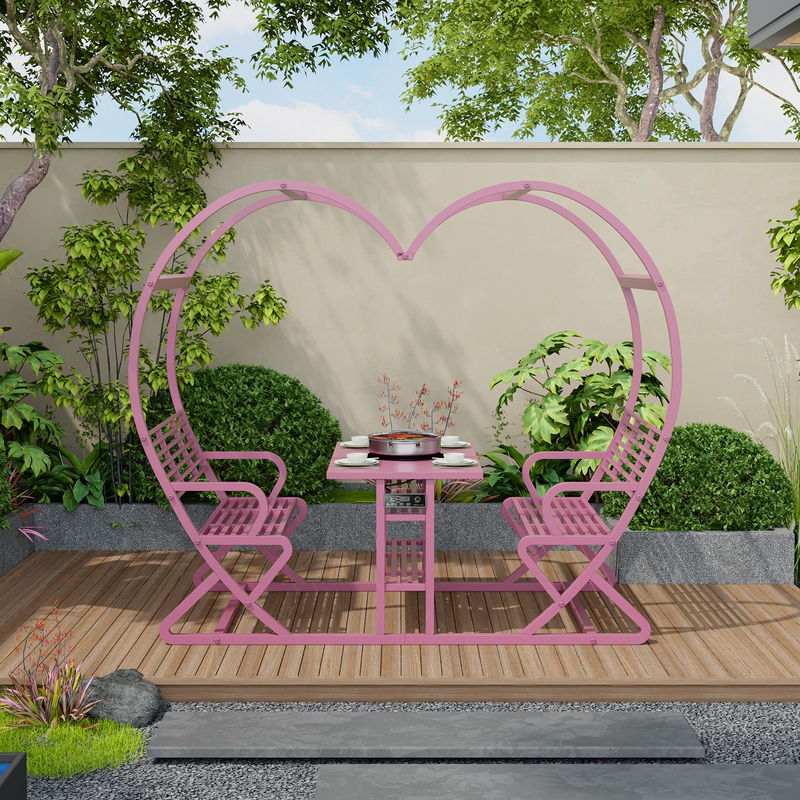 Outdoor Leisure Courtyard Sales Office Tables and Chairs Coffee and Milk Tea Shop Wrought Iron Attractions Scenic Spots Garden Internet-Famous Heart-Shaped Swing